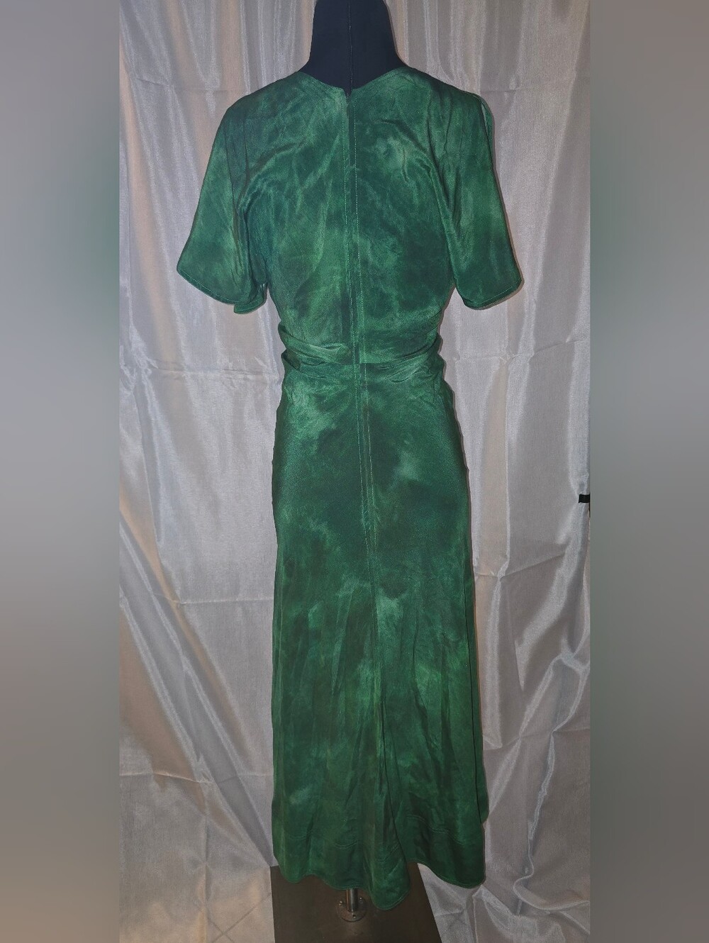A.L.C. Emerald Green V-Neck Draped Midi Dress - Picture 2 of 4